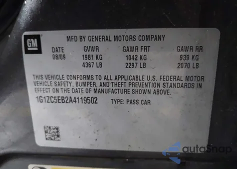 2010 Chevrolet Malibu Lt z USA, uszkodzony, nr VIN 1G1ZC5EB2A4119502